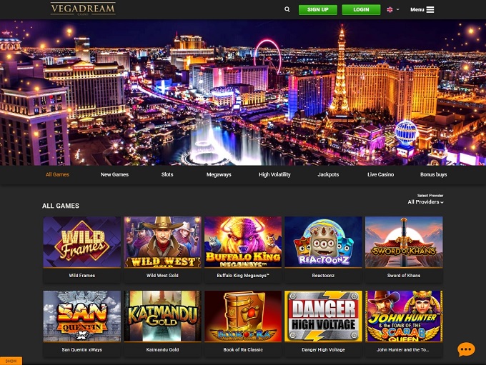 Vegadream Casino Benutzeroberfläche